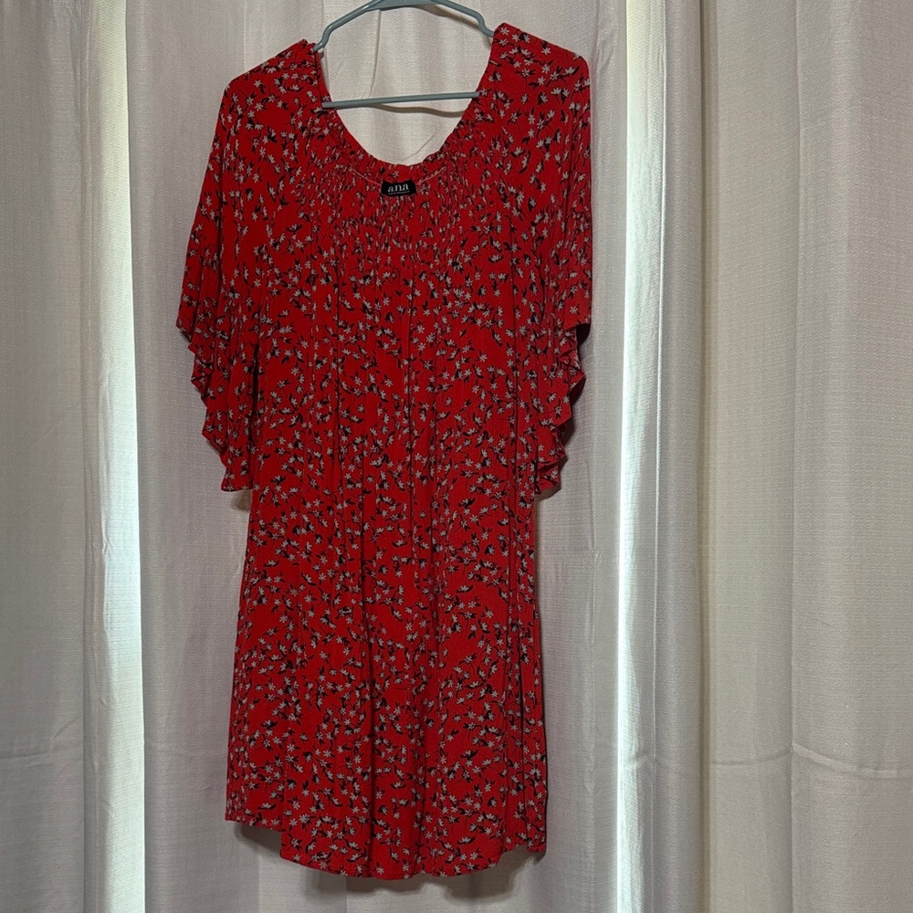 Red Floral Dress with Ruffled Sleeves